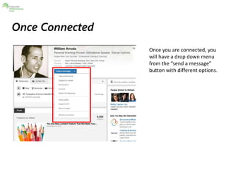 Once Connected 
Once you are connected, you 
will have a drop down menu 
from the “send a message” 
button with different options. 
 