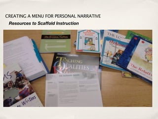 CREATING A MENU FOR PERSONAL NARRATIVE
 Resources to Scaffold Instruction
 