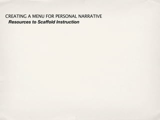 CREATING A MENU FOR PERSONAL NARRATIVE
 Resources to Scaffold Instruction
 