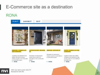 E-Commerce site as a destination
RONA




  4200, boul. Saint-Laurent, Suite 701
  Montréal QC H2W 2R2
                                         26
 