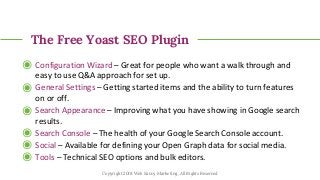 The Free Yoast SEO Plugin
◉ Configuration Wizard – Great for people who want a walk through and
easy to use Q&A approach f...