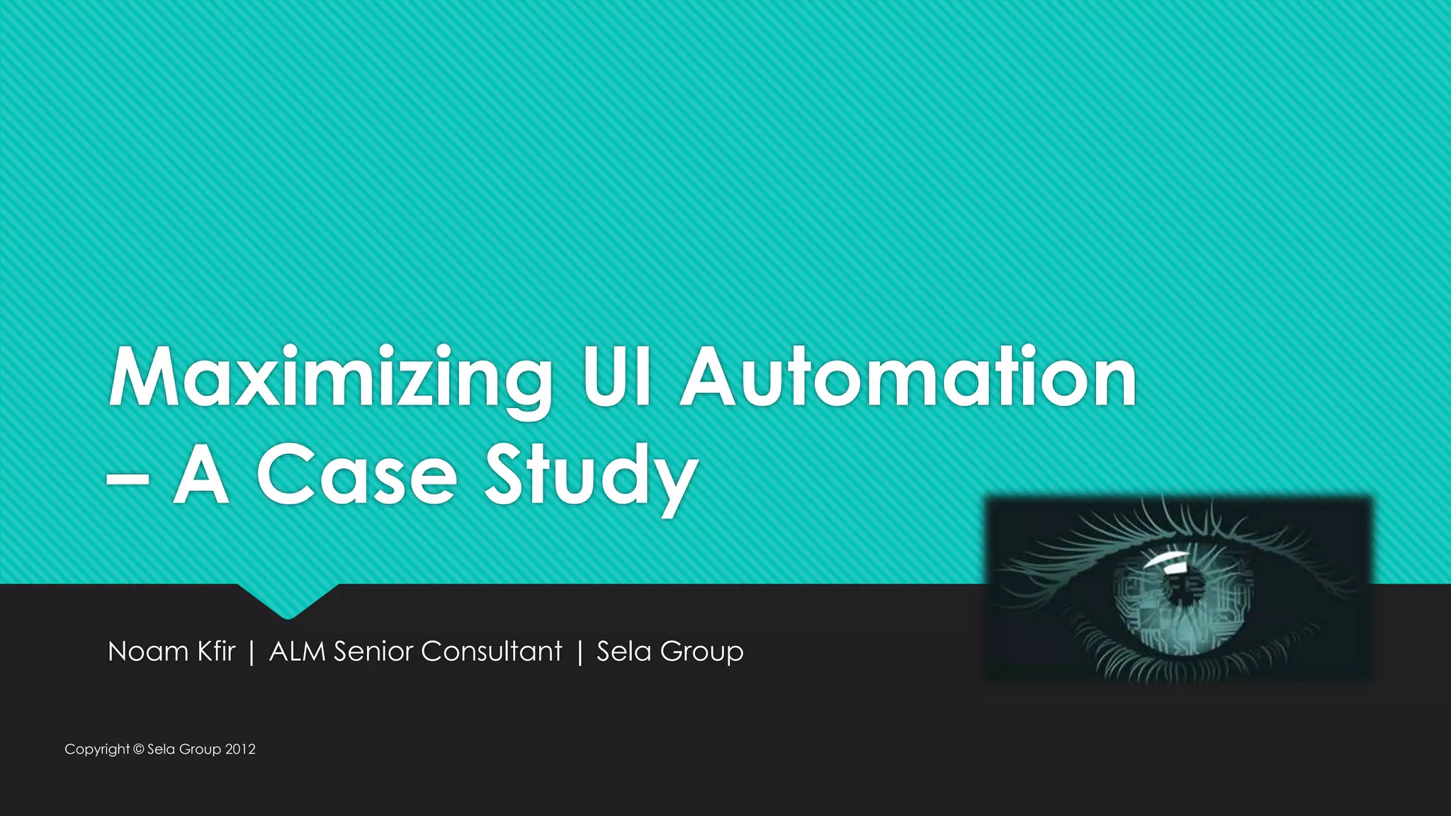 Maximizing UI Automation – A Case Study Noam Kfir | ALM Senior Consultant | Sela Group Copyright © Sela Group 2012 