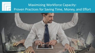 Underwritten by:
#AIIMYour Digital Transformation Begins with
Intelligent Information Management
Webinar Title
Presented DATE
Maximizing Workforce Capacity:
Proven Practices for Saving Time, Money, and Effort
 
