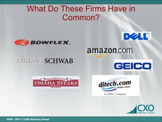 What Do These Firms Have in
                       Common?




2000 - 2011 © CXO Advisory Group
 