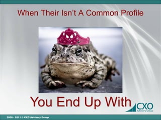 When Their Isn’t A Common Profile




                 You End Up With
2000 - 2011 © CXO Advisory Group
 