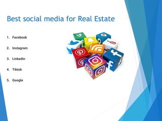 © 2016 Club Wealth® All Rights Reserved
Best social media for Real Estate
1. Facebook
2. Instagram
3. Linkedin
4. Tiktok
5...