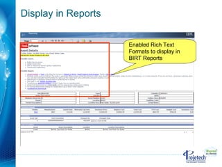 Enabled Rich Text Formats to display in BIRT Reports Display in Reports 