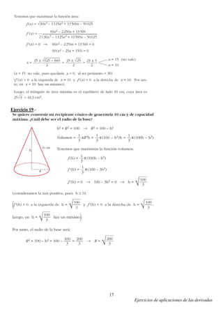 Ejercicios de aplicaciones de las derivadas
17
Ejercicio 19.-
 