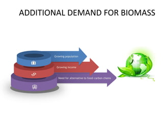 ADDITIONAL DEMAND FOR BIOMASS
Growing population
Growing income
Need for alternative to fossil carbon chains
 