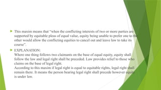 Maxims and their Development in law of Equity | PPTX