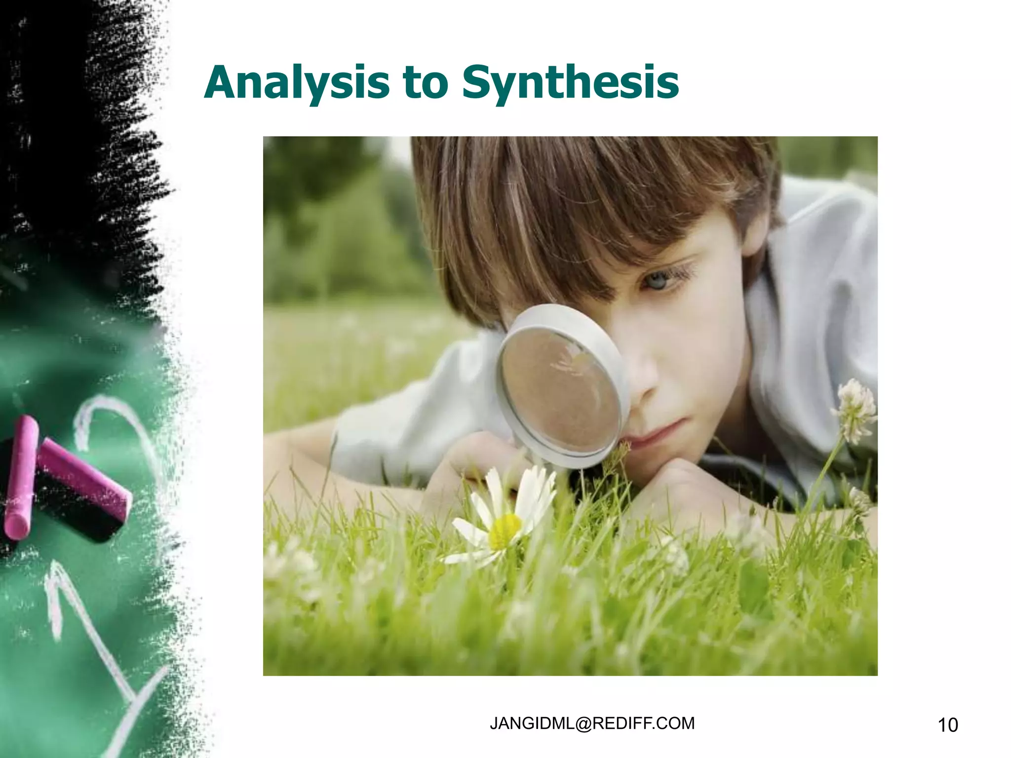 Analysis to Synthesis




            JANGIDML@REDIFF.COM   10
 