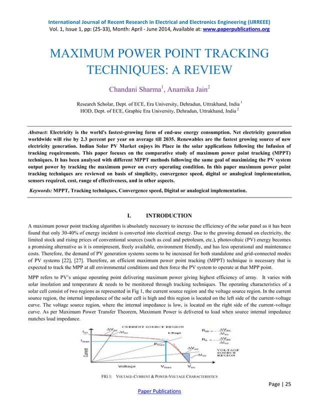 Maximum power point tracking techniques a review | PDF