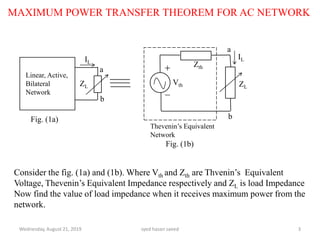 Maximum power transfer theorem for ac network | PDF