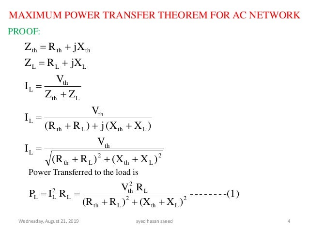 Maximum power transfer theorem for ac network