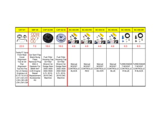 CAT-01 SBF-05 CAP-02-BK CAP-02-SI BC-003-BK BC-003-RD BC-003-SI BC-003-BL BC-006-BL BC-006-BK
22.0 7.0 18.0 18.0 4.6 4.6 4.6 4.6 6.5 6.5
TeddyTT 3pcs
Front Rear
Cover
Alignment
Tool & Oil
Pan
Alignment
Tool Kit Fits
for LS Series
Engines 4.8
5.3 5.7 6.0 6.2
LS1 LS2 LS3
LS4 LS6 L99
LS9 LSA LQ4
Car Swirl Flap
Blank Bung
Flaps
Removal Plug
With 4
Gaskets For
BMW N47
2.0D Engine
Repair
Replacement
Accessories
Kit
Fuel Filter
Housing Cap
Oil Filter
Wrench for
Dodge Ram
2500 3500
4500 5500
6.7L 2010-
2018 CNC
Machine
Fuel Filter
Housing Cap
Oil Filter
Wrench for
Dodge Ram
2500 3500
4500 5500
6.7L 2010-
2018 CNC
Machine
Manual
BOOST
CONTROLLE
BLACK
Manual
BOOST
CONTROLLE
RED
Manual
BOOST
CONTROLLE
SILVER
Manual
BOOST
CONTROLLE
BLUE
TURBOSMAR
T BOOST
CONTROLLE
R BLUE
TURBOSMAR
T BOOST
CONTROLLE
R BLACK
 