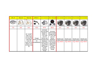OFL-01 ODLK-01 ODLK-02 AFM-01-1 AFR-Y-CB-02-RD-KIT AFR-Y-CB-03-RD BP-57-100-SS304 BP-60-100-SS304 BP-63-100-SS304 BP-70-100-SS304
7.0 8.5 8.5 15.5 47.0 60.0 4.0 4.3 4.5 5.0
36'' 1/8 NPT
4AN T3 T4
T3/T4 T04E
T70 T66 T67
Gt35 Gt45
Turbo Oil
Feed Line Oil
Return Line
Oil Drain Line
Kit
Oxygen
sensor 氧传感
器
06J906262AA
Universal
Air/Fuel Ratio
Gauge Kit -
52mm (2-
1/16”) with
LSU 4.9
Sensor and
Controller Box
Wideband
UEGO Ultra-
Thin Round
Digital AFR
O2 Oxygen
Sensor
Controller
Gauge
Universal
Air/Fuel Ratio
Gauge 52mm
(2-1/16”) with
LSU 4.9
Sensor
Wideband
UEGO Ultra-
Thin Round
Digital AFR
O2 Oxygen
Sensor
Controller
Gauge
flexible pipe
57MM SS304
long 100mm
flexible pipe
60MM SS304
long 100mm
flexible pipe
63MM SS304
long 100mm
flexible pipe
70MM SS304
long 100mm
 
