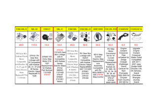 ESM-GBL-B GBL-02 ESM-01 GBL-01 ESM-GBL ESM-GBL-03 909510000 ESM-GBL-9095 5184653AE 5184653AE-AL
48.0 110.0 13.0 33.0 45.0 36.0 35.0 60.0 6.0 6.5
RV Gear Box
Linkage B with
Motor
Compatible
with Kwikee 28,
31, 37 and 39
Series Electric
Steps
Replace#37916
1 1101426
379161 RV
Gear Box
Linkage with
B Compatible
with Kwikee
28, 31, 37 and
39 Series
Electric Steps
Replace#110
1426
676061 RV
Entry Step
Motor 214-
1001
Replacement
for Kwikee
Part Number
1101428
379147
379160
1101425 Gear
Box Linkage
with A
Compatible
with Kwikee
Series
Electric Steps
(Fit for
366043
1101428
379147
676061
2141001
Motor)
RV Gear Box
Linkage with
Motor
Compatible
with Kwikee
Electric Steps
with A Replace
# 366043
1101428 676061
214-1001
2141001 379147
379160
RV Gear Box
Linkage with
Switch
Compatible
with Kwikee
Electric Steps
Replace#366
043 1101428
676061
2141001
379147
379160
9510 Step
Control
Electric Step
Replacement
Unit
Assembly
Compatible
with RV
IMGL/909510
000 379146
Step Control
RV Step
Motor
Conversion
Kit for "A"
Curved
Linkage,
Replacement
Parts for
Kwikee 22,
23, 28A, 30,
32, 33, 34, 35,
36, 38, 40
Series Steps -
379147
379160
909510000
Engine
Coolant
Crossover
Pipe
w/Gasket for
Dodge
Charger
Challenger
Grand
Caravan for
Ram
Promaster
1500 2500 for
Chrysler
Town Country
200 300 for
Jeep Grand
Upgrade
Engine
Coolant
Crossover
Water Outlet
Compatible
with 2011-
2021 Jeep
Dodge RAM
Chrysler 3.6L
V6 Vehicles -
Grand
Cherokee
Wrangler
Journey
Grand
Caravan
 