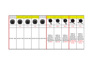 AN4-BLOCK AN6-BLOCK AN8-BLOCK AN10-BLOCK AN12-BLOCK APM-Y-CB-02-RD APM-Y-CB-02-BL APM-Y-CB-02-WT APM-Y-CB-02-RD-ZH APM-Y-CB-02-BL-ZH
1.0 1.1 1.2 16.3 16.3 16.3 17.0 17.0
BLOCK AN6 BLOCK AN6 BLOCK AN8 BLOCK AN10 BLOCK AN10
52MM air
pressure
gauge with
two sensor
1.6MPA(232P
SI) RED
52MM air
pressure
gauge with
two sensor
1.6MPA(232P
SI) BLUE
52MM air
pressure
gauge with
two sensor
1.6MPA(232P
SI) WHITE
52MM air
pressure
gauge with
two sensor
1.6MPA(232P
SI) RED with
converter 1/8
to 1/4
52MM air
pressure
gauge with
two sensor
1.6MPA(232P
SI) BLUE
converter 1/8
to 1/4
 