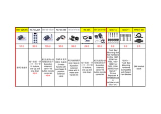 SMV-02N-BK RS-10AJDT SMV-02N-10AJDT RS-10A-5M SMV-02N-KIT10A-5M RS-09A SMV-02N-KIT09A 924-313 924-311 FPB-01-BK
51.0 30.0 105.0 30.0 86.0 24.0 80.0 9.0 9.0 2.5
新8位电磁阀
10个按键 一件
上升一件下降
10 buttons,
one up and
one down
NEW
8位电磁阀+10
按键遥控套件
8-position
solenoid
valve+10
button remote
control kit
NEW
手柄5米 配外
购8位 电磁阀
5-meter
handle with
purchased 8-
position
solenoid
valve
8位电磁阀配5
米线手柄套件
8-position
solenoid
valve with 5-
meter wire
handle kit
10个按键 一件
上升一件下降
10 buttons,
one up and
one down
8位电磁阀+10
按键遥控套件
8-position
solenoid
valve+10
button remote
control kit
Truck Bed
Mounting Bolt
Nut Hardware
Kit Fits 1997-
2014 Ford
F150, 1997-
1999 Ford
F250, 2006-
2008 Lincoln
Mark LT
Pickup
Replaces #
W708605S43
6
W709424S90
1 924-313
924-311
Truck Bed
Mounting
Hardware
Compatible
with Select
Ford Models
044 bracket
black
 
