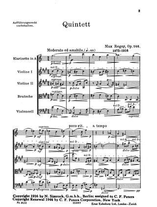 Max reger   clarinet (en la-a) quintet - op. 146 (ens)
