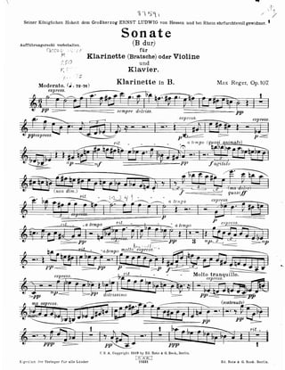 Max reger   sonate pour clarinette et piano op. 107 - no.3 (clar)