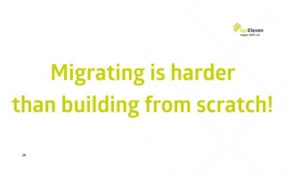 Migrating is harder
than building from scratch!
20
 
