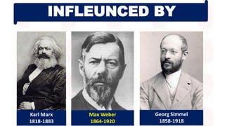 INFLEUNCED BY
Karl Marx
1818-1883
Max Weber
1864-1920
Georg Simmel
1858-1918
 