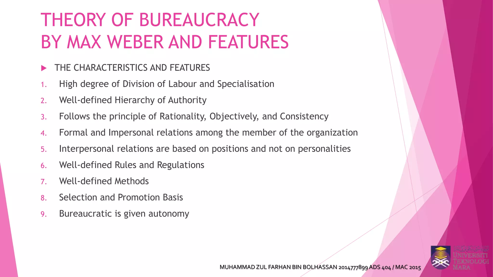 Max weber’s theory of bureaucracy and its criticism | PPTX