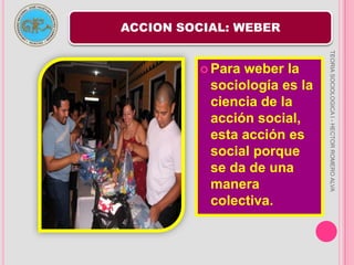 Múltiples artículos sobre metodología de las ciencias sociales. LA SOCIOLOGIACiencia que se encarga de la comprensión interpretativa de la acción social y por lo tanto se encarga también de la explicación causal de su curso y sus consecuencias.A la sociología de weber también se le conoce como: sociología de la acción social, sociología sustantiva, sociología…TEORIA SOCIOLOGICA I - HECTOR ROMERO ALVA