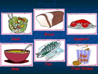 Salad Bread Spaghetti Soup Fish Fried Chicken Food 