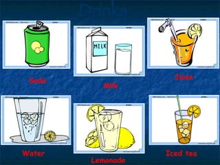 Soda Drinks Milk Juice Water Lemonade Iced tea 