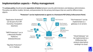 47
Implementation aspects – Policy management
The privacy policy should provide separation of duties between security admi...