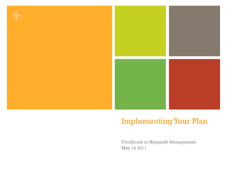 +




    Implementing Your Plan

    Certificate in Nonprofit Management
    May 14 2011
 