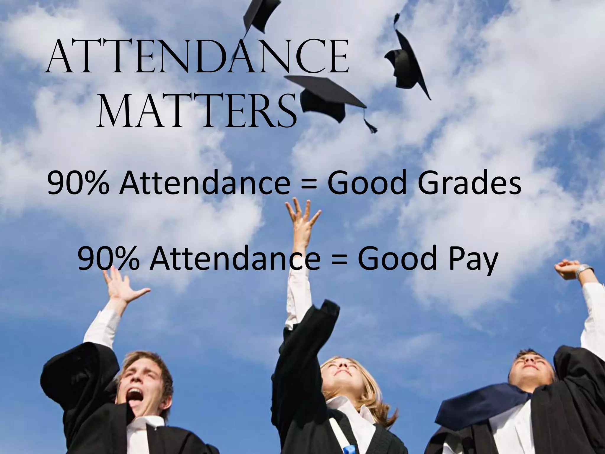 Attendance
Matters
90% Attendance = Good Grades
90% Attendance = Good Pay
 
