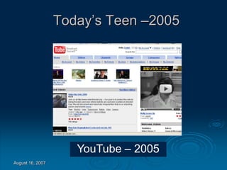 August 16, 2007
Today’s Teen –2005
YouTube – 2005
 