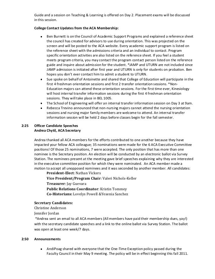 May 2011 ACA Meeting Minutes