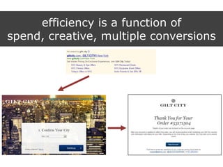 efficiency is a function of
spend, creative, multiple conversions
 