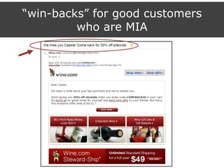 “win-backs” for good customers
who are MIA
 