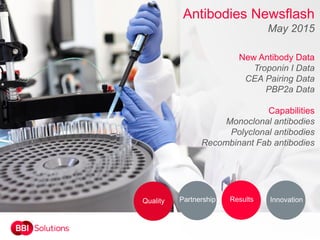 Antibodies Newsflash
May 2015
New Antibody Data
Troponin I Data
CEA Pairing Data
PBP2a Data
Capabilities
Monoclonal antibodies
Polyclonal antibodies
Recombinant Fab antibodies
Quality InnovationResultsPartnership
 