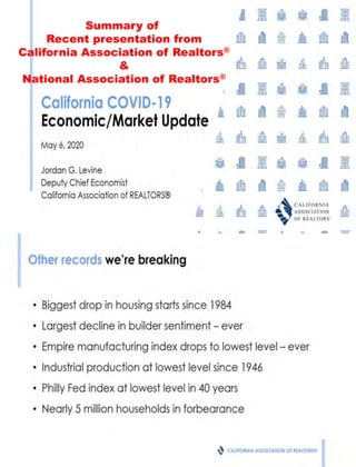 Summary of
Recent presentation from
California Association of Realtors®
&
National Association of Realtors®
 