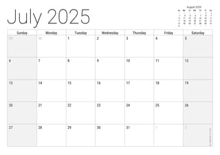 July 2025
Sunday Monday Tuesday Wednesday Thursday Friday Saturday
29 30 1 2 3 4 5
6 7 8 9 10 11 12
13 14 15 16 17 18 19
20 21 22 23 24 25 26
27 28 29 30 31 1 2
©
Calendar-12.com
August 2025
Su Mo Tu We Th Fr Sa
27 28 29 30 31 1 2
3 4 5 6 7 8 9
10 11 12 13 14 15 16
17 18 19 20 21 22 23
24 25 26 27 28 29 30
31 1 2 3 4 5 6
 