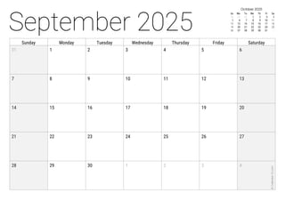 September 2025
Sunday Monday Tuesday Wednesday Thursday Friday Saturday
31 1 2 3 4 5 6
7 8 9 10 11 12 13
14 15 16 17 18 19 20
21 22 23 24 25 26 27
28 29 30 1 2 3 4
©
Calendar-12.com
October 2025
Su Mo Tu We Th Fr Sa
28 29 30 1 2 3 4
5 6 7 8 9 10 11
12 13 14 15 16 17 18
19 20 21 22 23 24 25
26 27 28 29 30 31 1
 