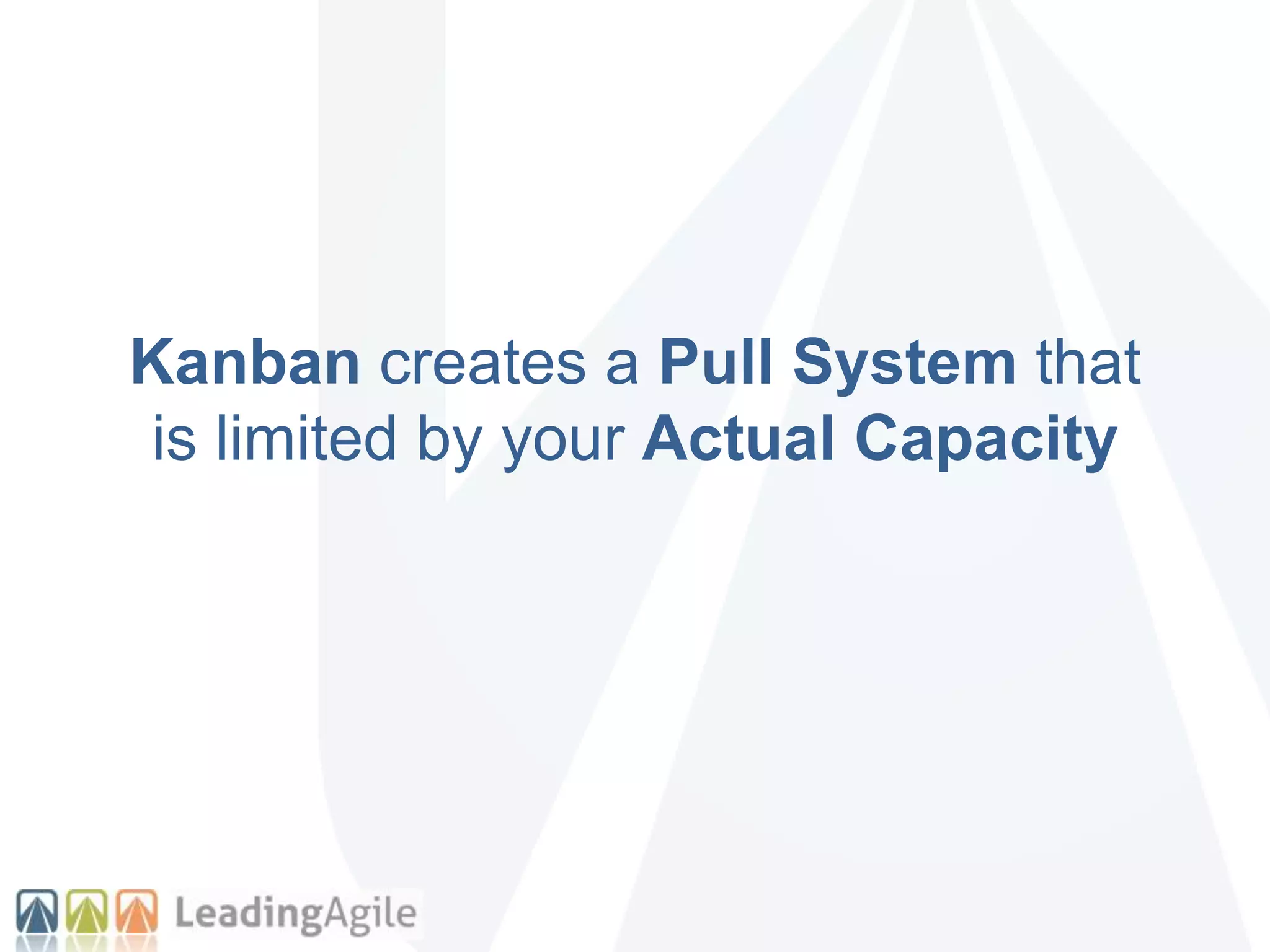 Kanban creates a Pull System that
is limited by your Actual Capacity
 