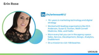Erin Rose
• 16+ years in marketing technology and digital
strategy
• Worked with leading organizations like M.D.
Anderson,...