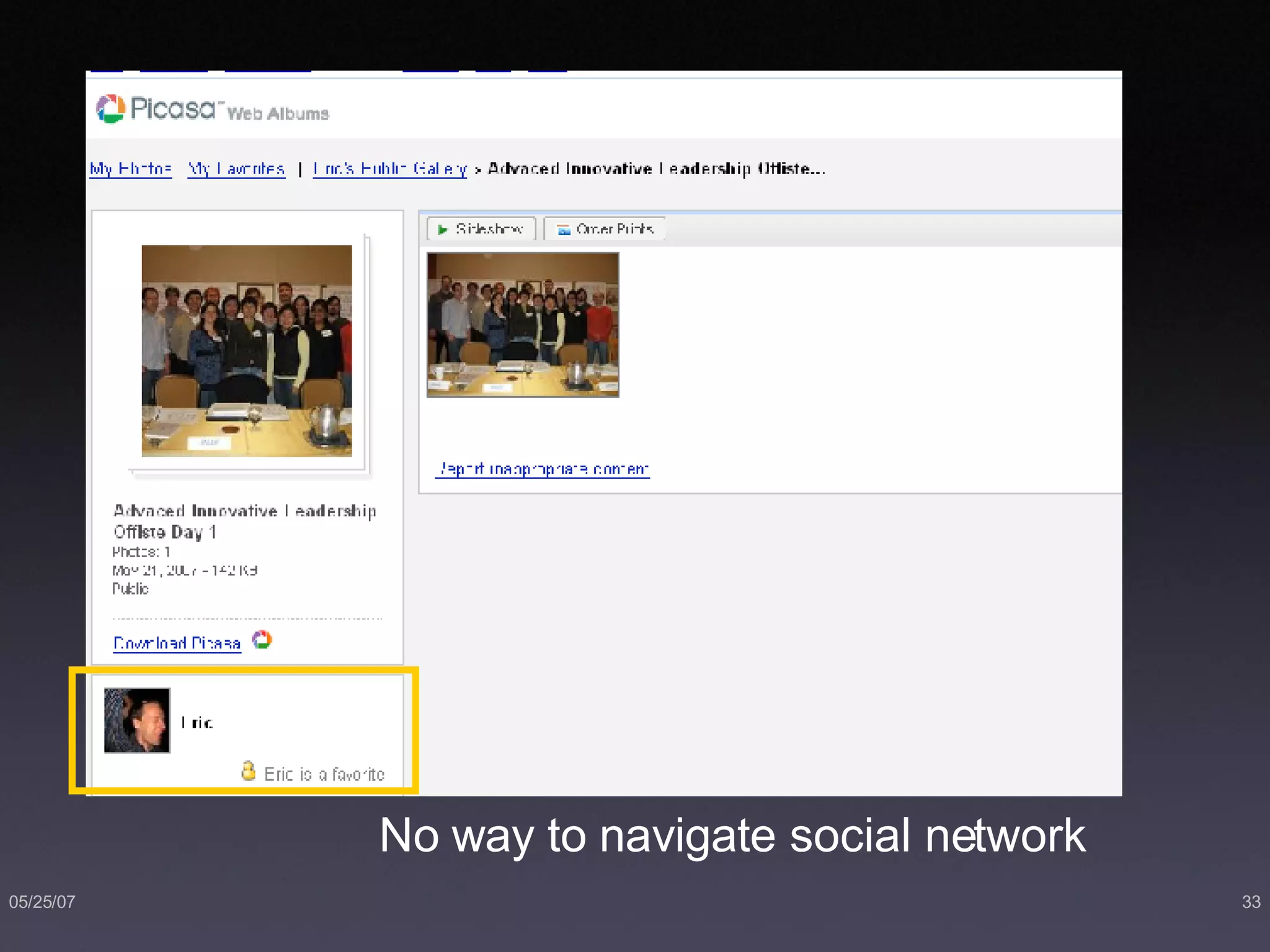 No way to navigate social network 