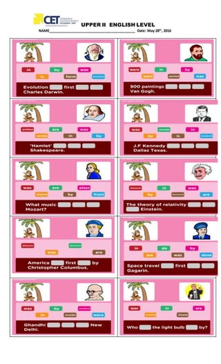 UPPER II ENGLISH LEVEL
NAME____________________________________________ Date: May 28th
, 2016
 