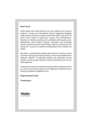 User Guide for Frost Free Refrigerator And E-Waste Guideline Manual | Haier India's Refrigerators |Haier Inspired Living