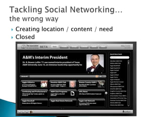 Creating location / content / need<br />Closed<br />Tackling Social Networking… the wrong way<br />