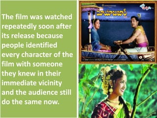 The film was watched
repeatedly soon after
its release because
people identified
every character of the
film with someone
they knew in their
immediate vicinity
and the audience still
do the same now.
 