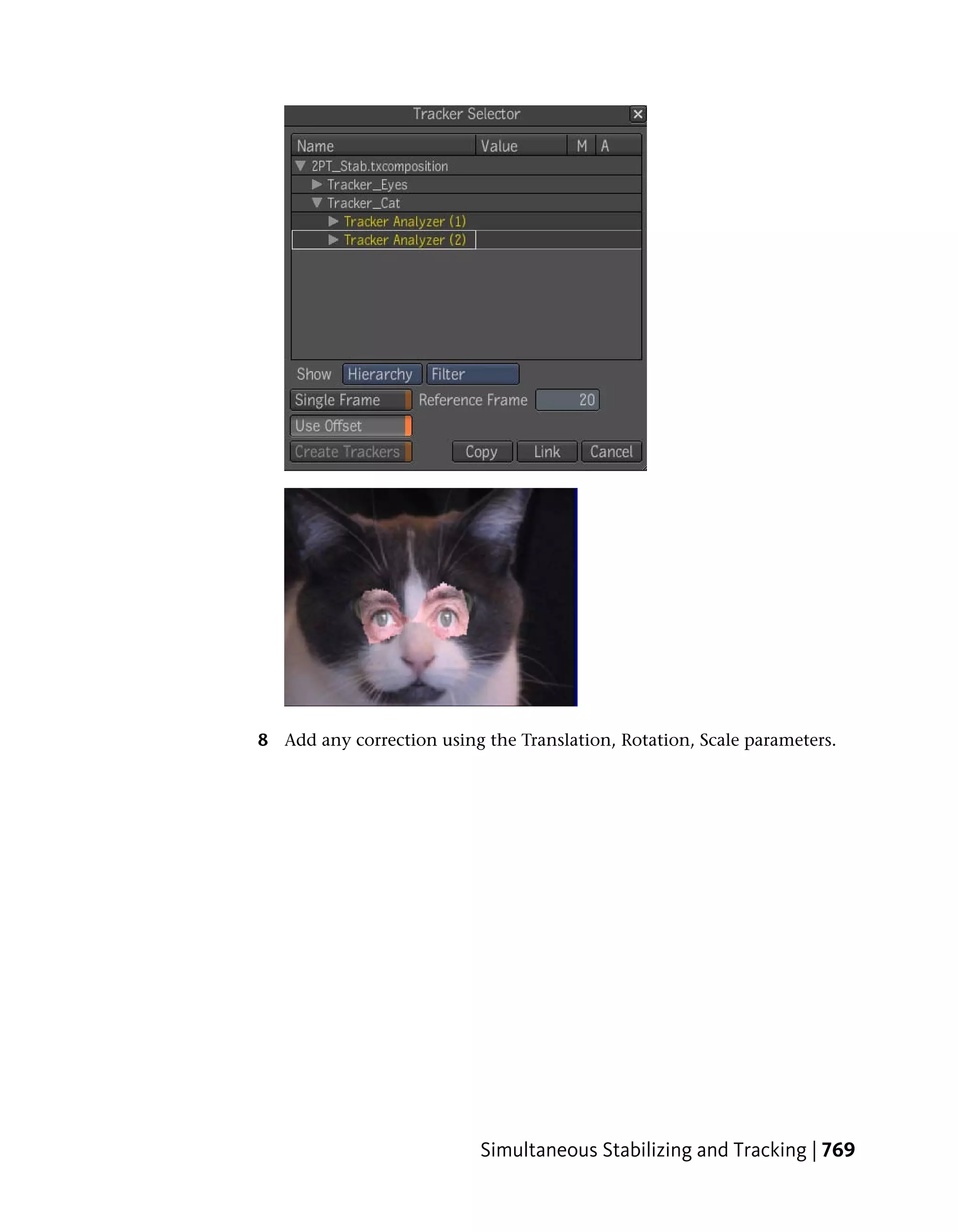 8 Add any correction using the Translation, Rotation, Scale parameters.




                           Simultaneous Stabilizing and Tracking | 769
 